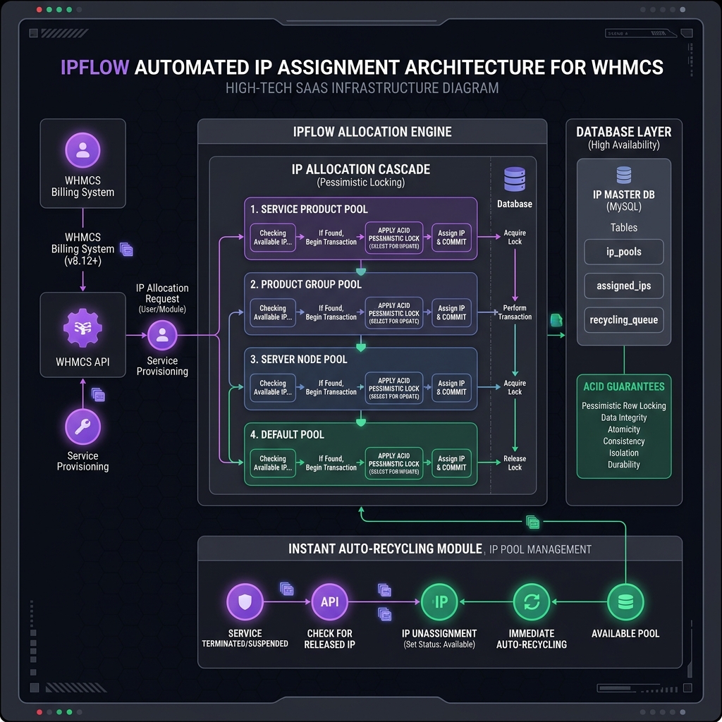 IPFlow ACID Pessimistic Concurrency Lock and Subnet Hierarchy Flowchart